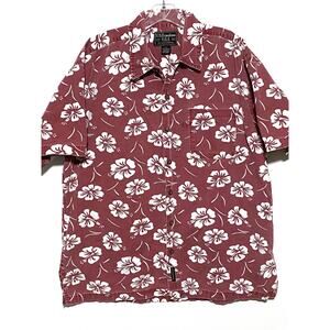 US Expedition Hibiscus Button Shirt Men XL Hawaiian Floral Tropical Vacation Y2K